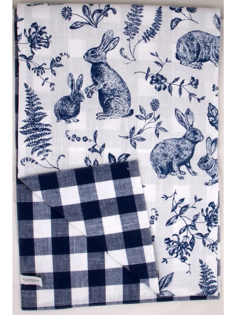 THE FARMHOUSE BY RACHEL ASHWELL Blair Bunnies Blue 16X90 Reversible Table Runner